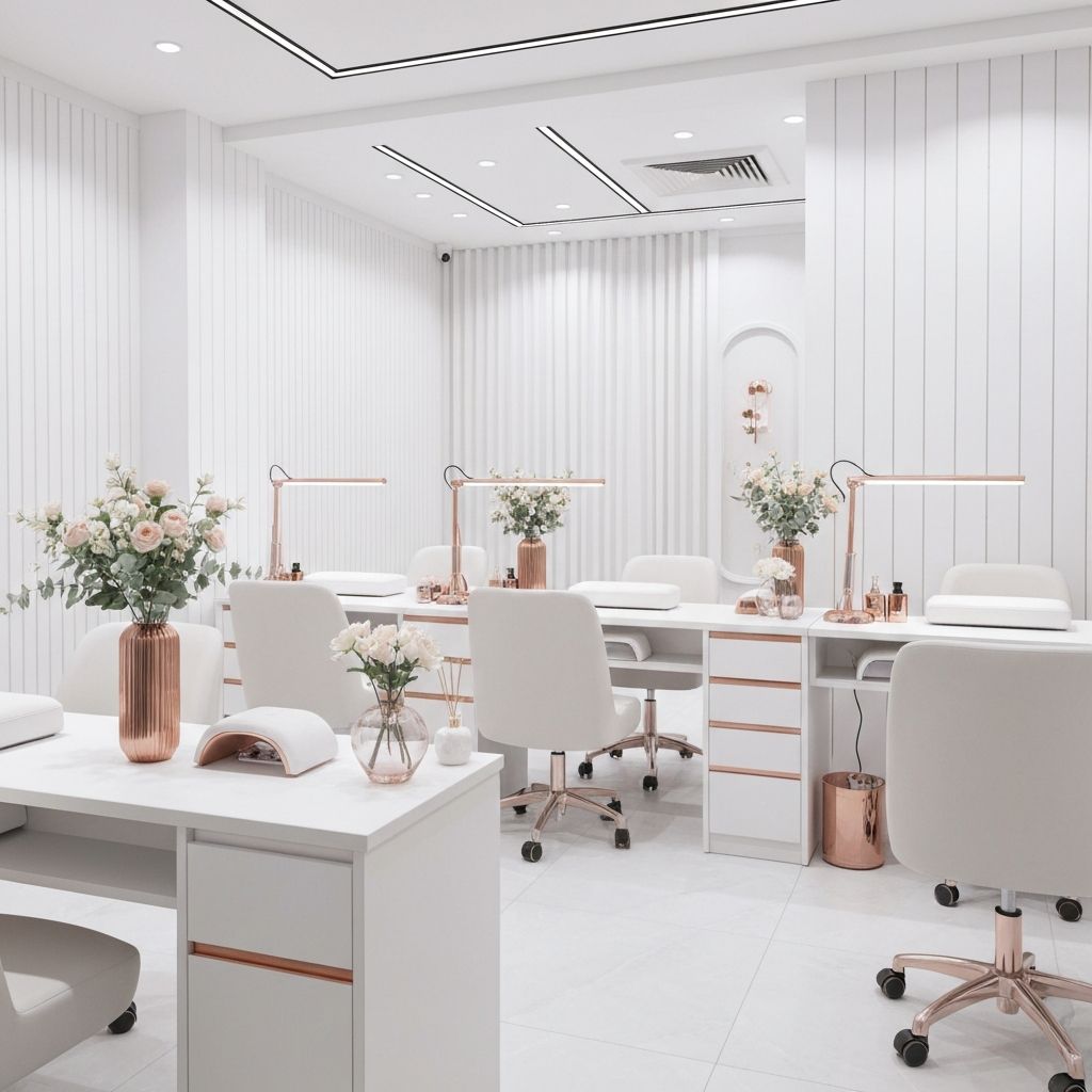 Modern nail salon interior with bright, welcoming decor